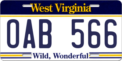 WV license plate OAB566