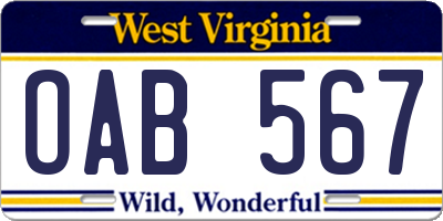 WV license plate OAB567