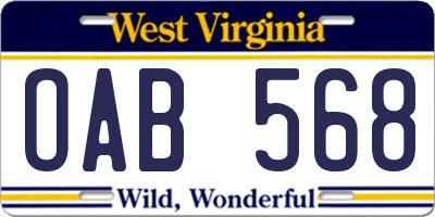 WV license plate OAB568