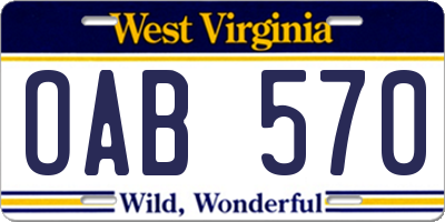 WV license plate OAB570