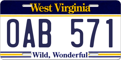 WV license plate OAB571