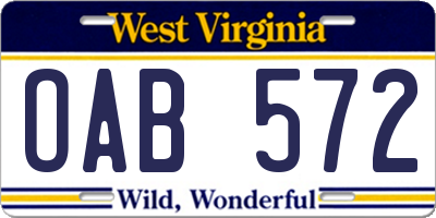 WV license plate OAB572
