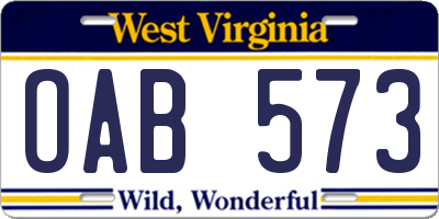 WV license plate OAB573