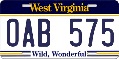 WV license plate OAB575