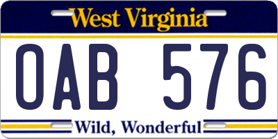 WV license plate OAB576