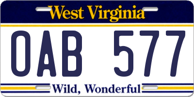 WV license plate OAB577