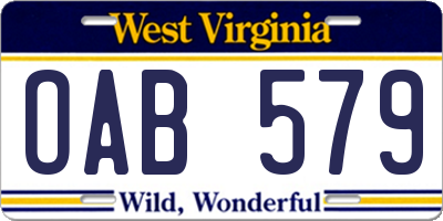 WV license plate OAB579