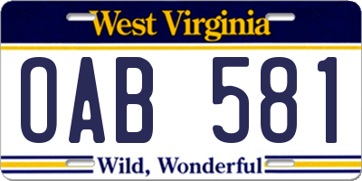 WV license plate OAB581