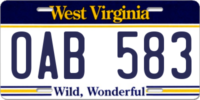 WV license plate OAB583