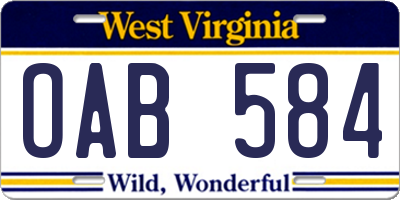 WV license plate OAB584