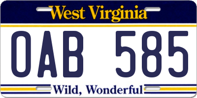 WV license plate OAB585