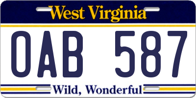 WV license plate OAB587