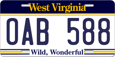WV license plate OAB588