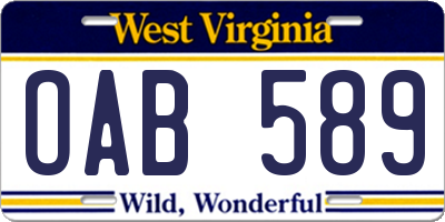 WV license plate OAB589