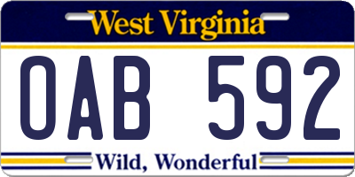 WV license plate OAB592