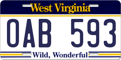 WV license plate OAB593