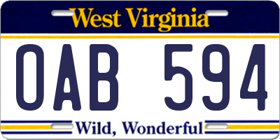 WV license plate OAB594