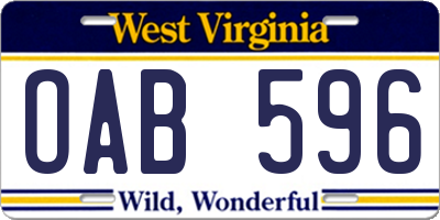 WV license plate OAB596