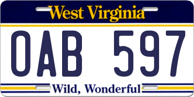 WV license plate OAB597