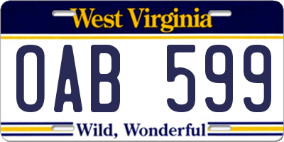 WV license plate OAB599