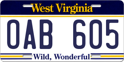 WV license plate OAB605