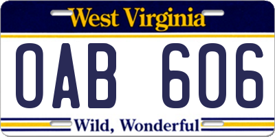 WV license plate OAB606