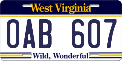WV license plate OAB607