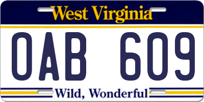 WV license plate OAB609