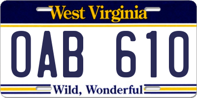 WV license plate OAB610