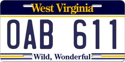 WV license plate OAB611