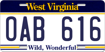 WV license plate OAB616