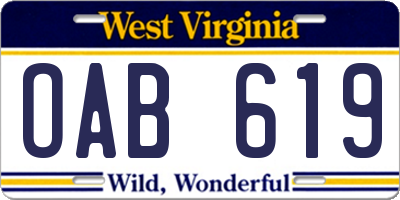 WV license plate OAB619