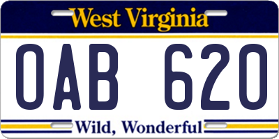 WV license plate OAB620