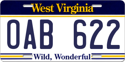 WV license plate OAB622