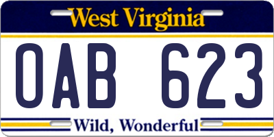 WV license plate OAB623