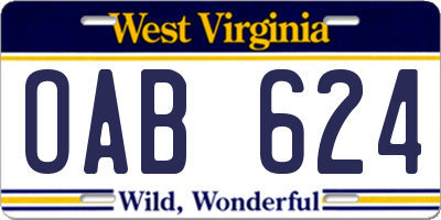 WV license plate OAB624