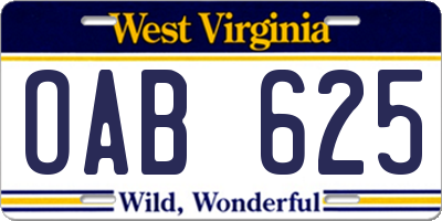 WV license plate OAB625