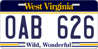 WV license plate OAB626