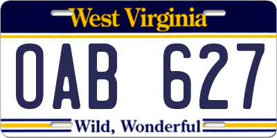 WV license plate OAB627