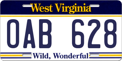 WV license plate OAB628