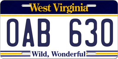 WV license plate OAB630