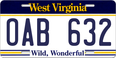 WV license plate OAB632