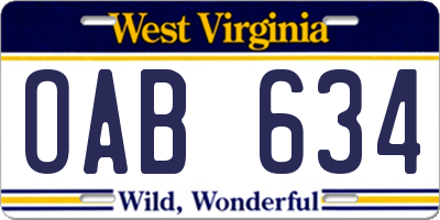 WV license plate OAB634