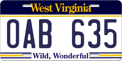 WV license plate OAB635