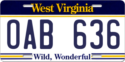 WV license plate OAB636