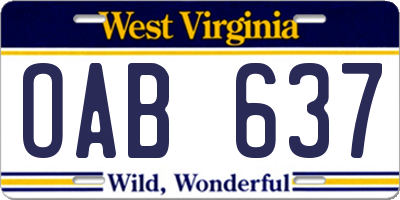 WV license plate OAB637