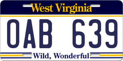 WV license plate OAB639