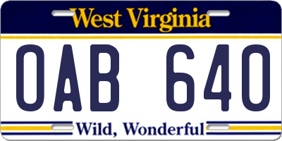 WV license plate OAB640