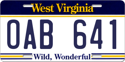WV license plate OAB641
