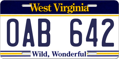 WV license plate OAB642
